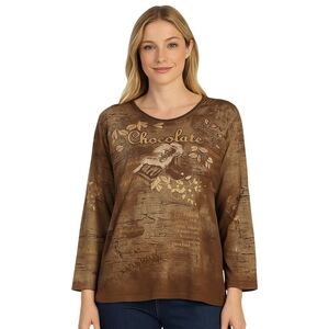 JESS & JANE Chocolate Bar Top Womens Plus 1X Brown Y2K Novelty Graphic USA Made